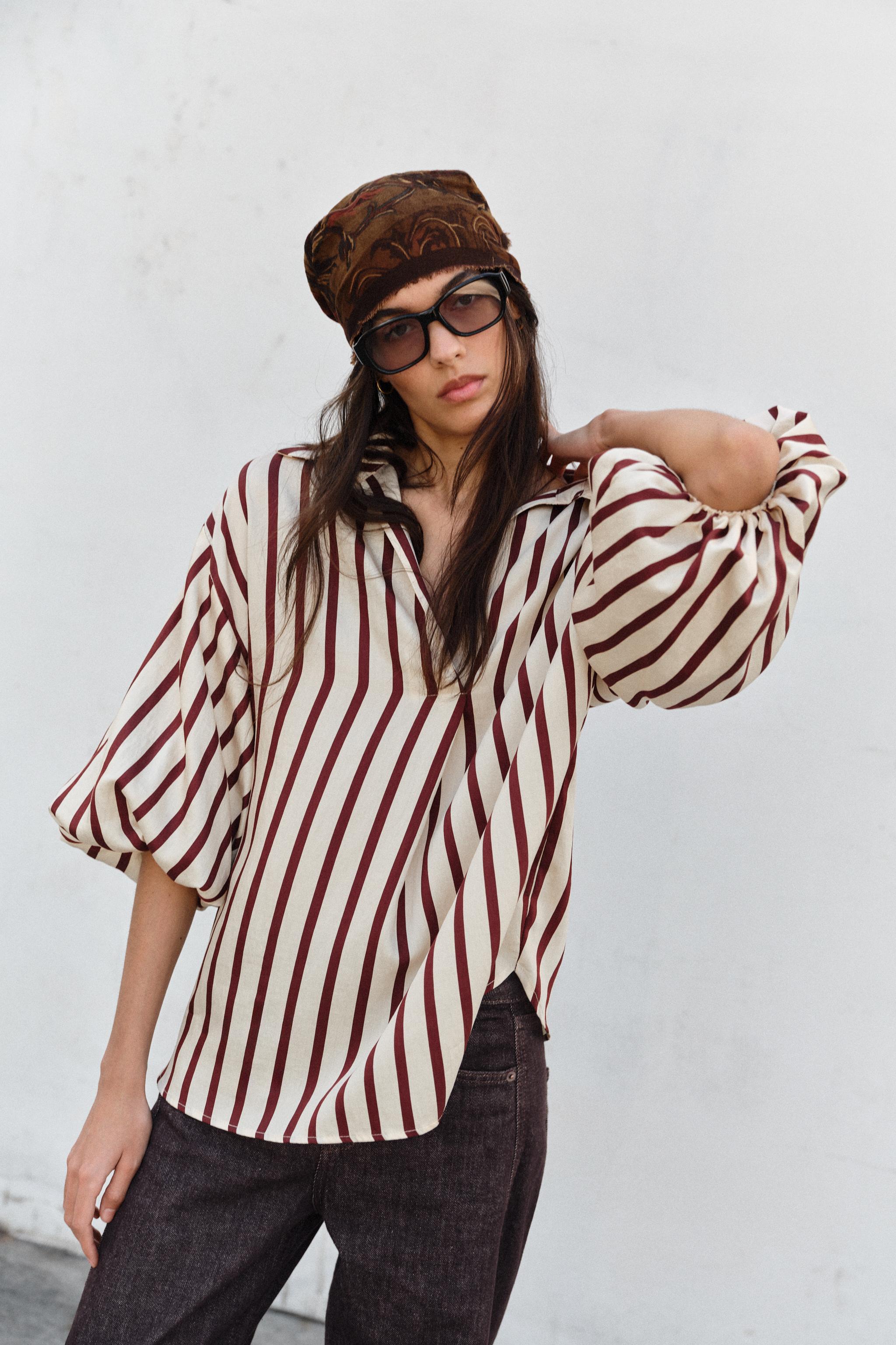 CHEMISE À RAYURES ET MANCHES BOUFFANTES